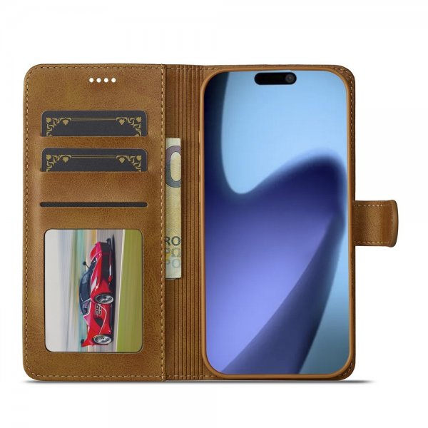 Lc.Imeeke iPhone Air Fodral med Kortfack Stativfunktion Ljusbrun