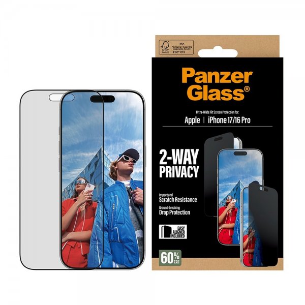 PanzerGlass iPhone 17/iPhone 16 Pro Skärmskydd Ultra-Wide Fit Privacy EasyAligner