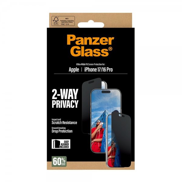 PanzerGlass iPhone 17/iPhone 16 Pro Skärmskydd Ultra-Wide Fit Privacy EasyAligner