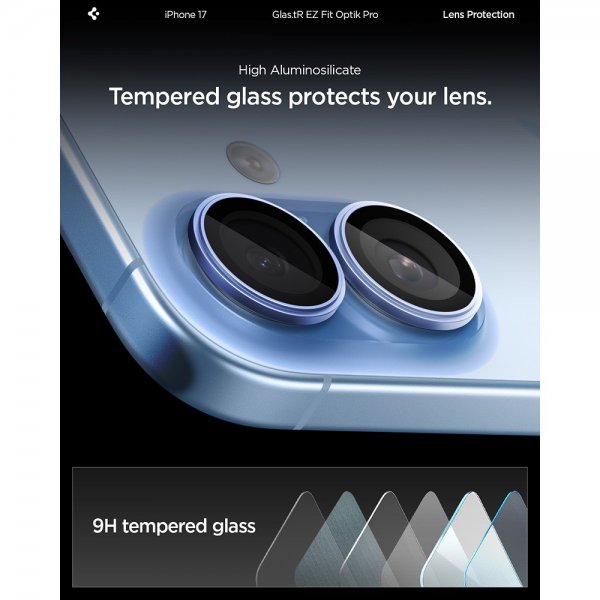 Spigen iPhone 17 Kameraskydd GLAS.tR EZ Fit Optik Pro 2-pack Blå