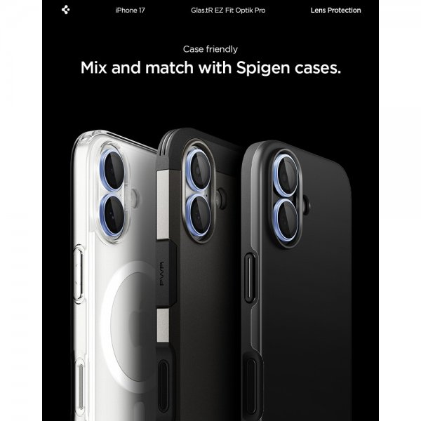 Spigen iPhone 17 Kameraskydd GLAS.tR EZ Fit Optik Pro 2-pack Blå