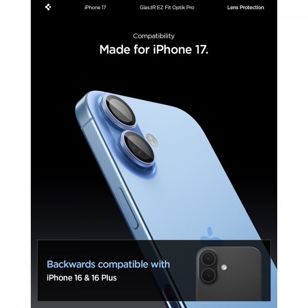 Spigen iPhone 17 Kameraskydd GLAS.tR EZ Fit Optik Pro 2-pack Blå