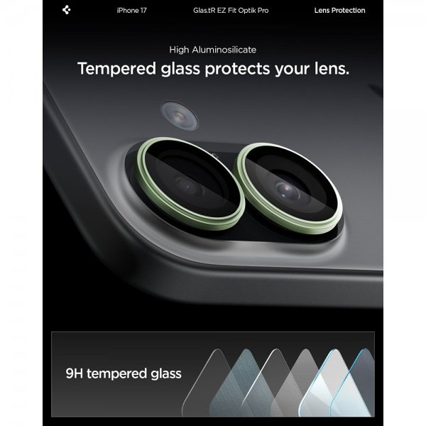 Spigen iPhone 17 Kameraskydd GLAS.tR EZ Fit Optik Pro 2-pack Grön