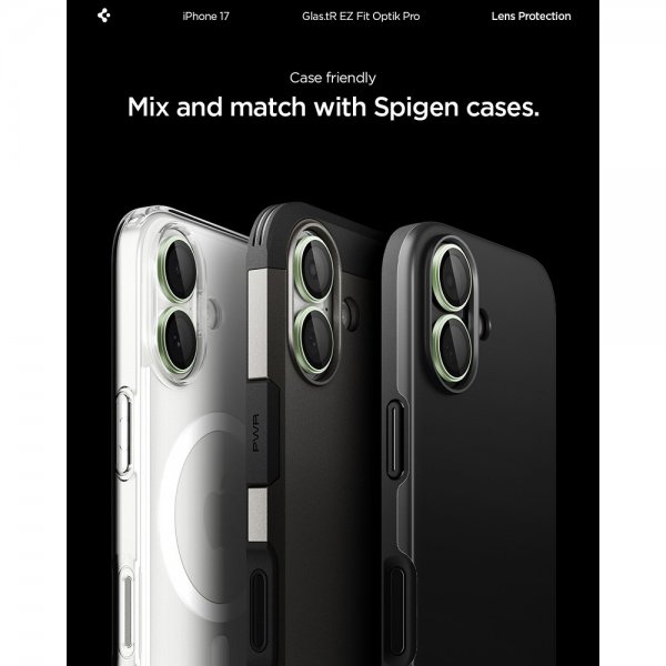Spigen iPhone 17 Kameraskydd GLAS.tR EZ Fit Optik Pro 2-pack Grön