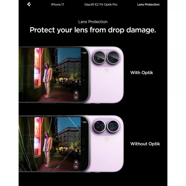 Spigen iPhone 17 Kameraskydd GLAS.tR EZ Fit Optik Pro 2-pack Lila
