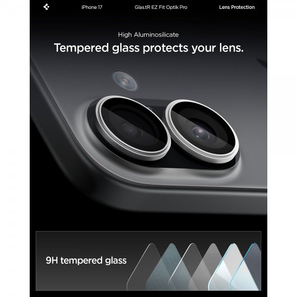 Spigen iPhone 17 Kameraskydd GLAS.tR EZ Fit Optik Pro 2-pack Silver