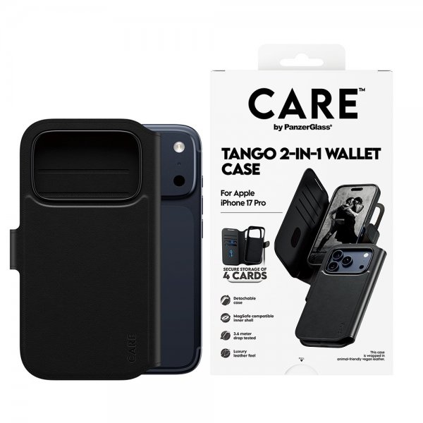 CARE by PanzerGlass iPhone 17 Pro Fodral Tango Two-in-One Wallet MagSafe Svart