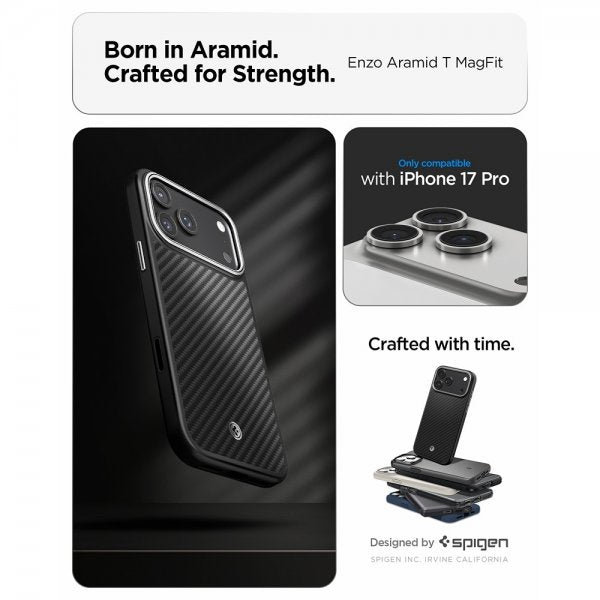 Spigen iPhone 17 Pro Skal Enzo Aramid T MagFit Svart Silver