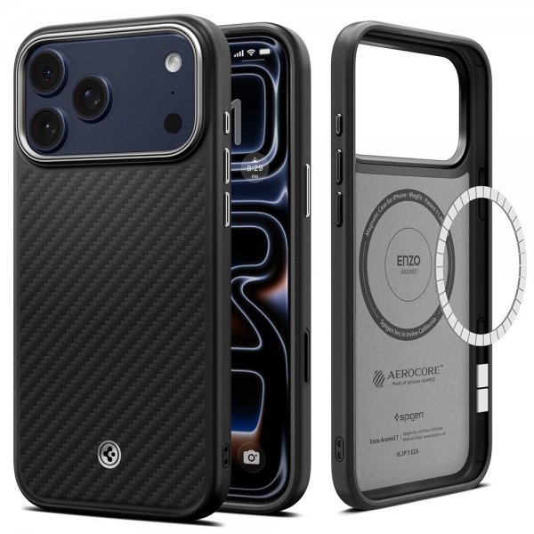 Spigen iPhone 17 Pro Skal Enzo Aramid T MagFit Svart Silver