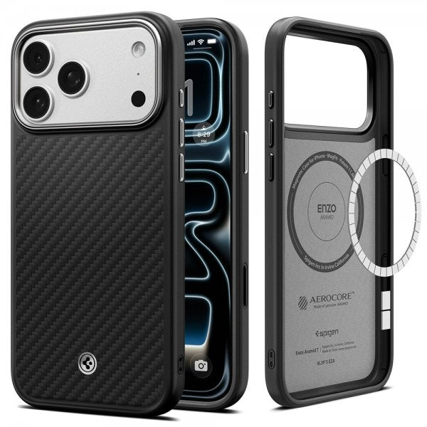 Spigen iPhone 17 Pro Skal Enzo Aramid T MagFit Svart Silver