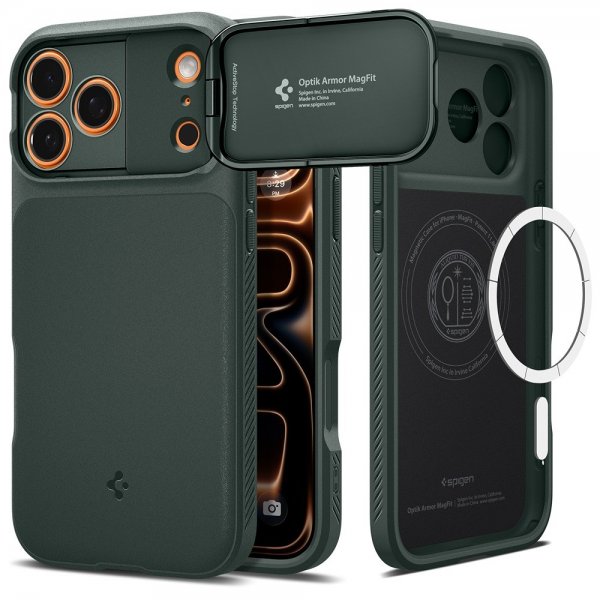 Spigen iPhone 17 Pro Skal Optik Armor MagFit Abyss Green