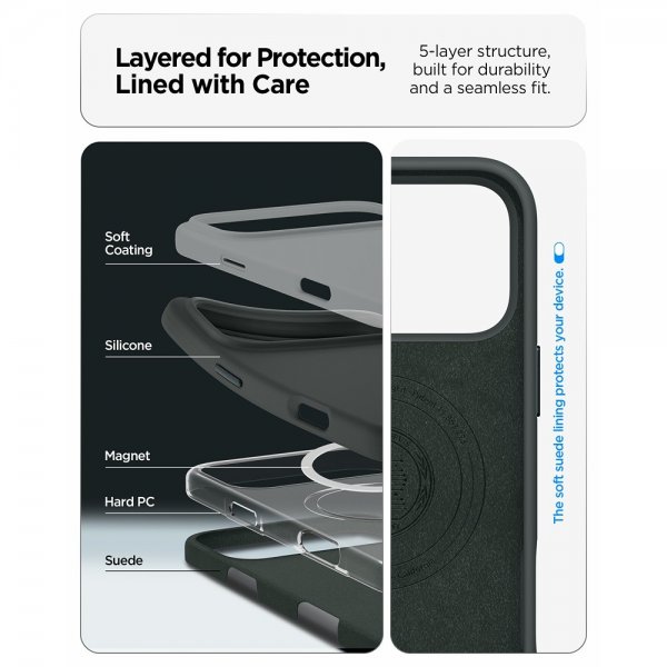 Spigen iPhone 17 Pro Skal Silicone Fit MagFit Abyss Green