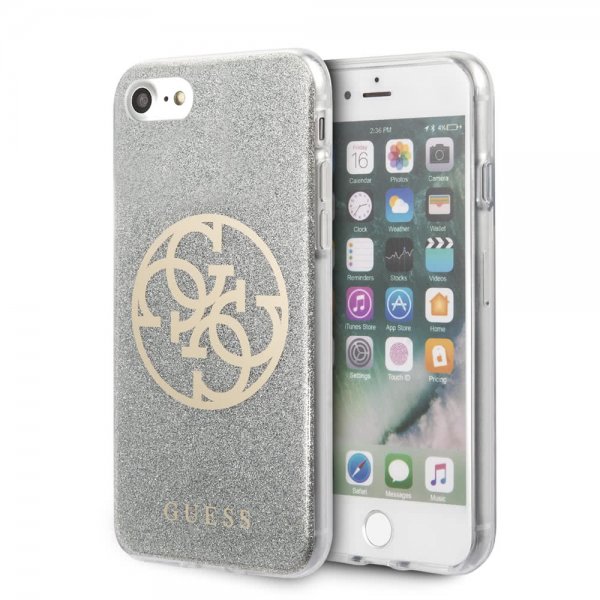 Guess iPhone 7/8/SE Skal Glitter Circle Silver