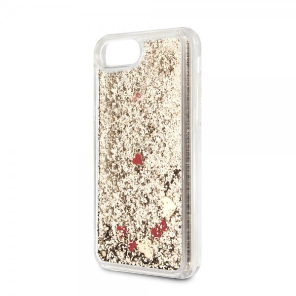Guess iPhone 7/8/SE Skal Glitter Floating Hearts Guld