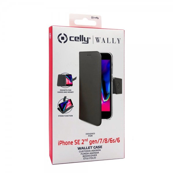Celly iPhone 6/6S/7/8/SE Fodral Wally Wallet Case Svart