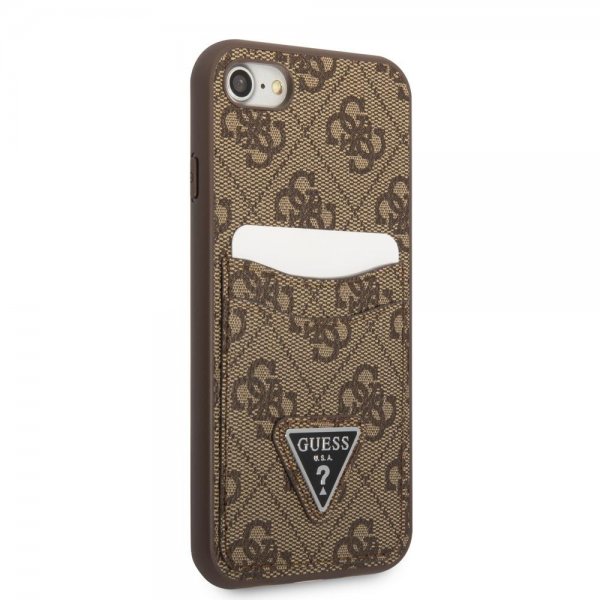 Guess iPhone 7/8/SE Skal Double Cardslot Metal Triangle Brun
