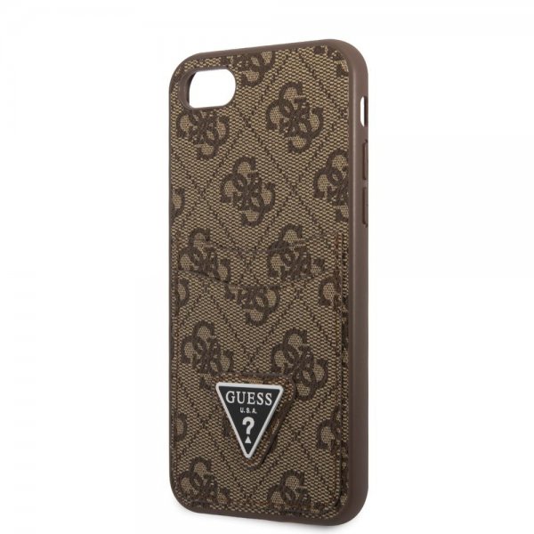 Guess iPhone 7/8/SE Skal Double Cardslot Metal Triangle Brun