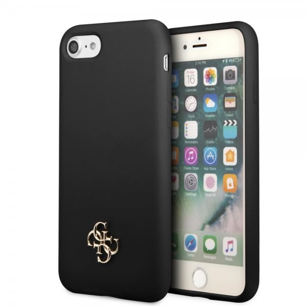 Guess iPhone 7/8/SE Skal Silicone Metal Logo 4G Svart