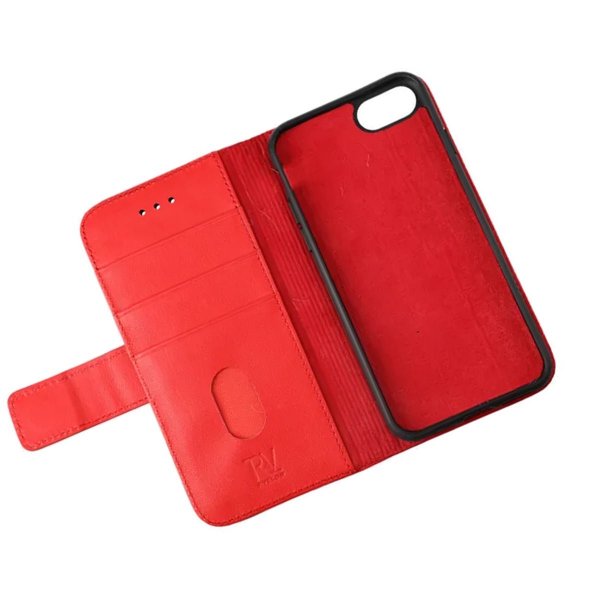 Rvelon iPhone 7/8/SE Fodral Äkta läder Kortfack Röd