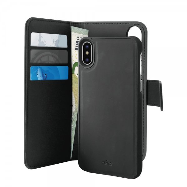 Puro iPhone X/Xs Fodral Wallet Detachable 2 in 1 Svart