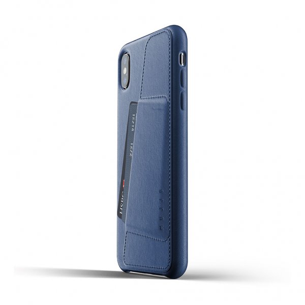 Mujjo iPhone Xs Max Skal Full Leather Wallet Case Monaco Blue