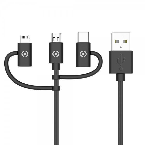 Celly Kabel 3in1 Micro-USB/USB-C/Lightning 1m Svart