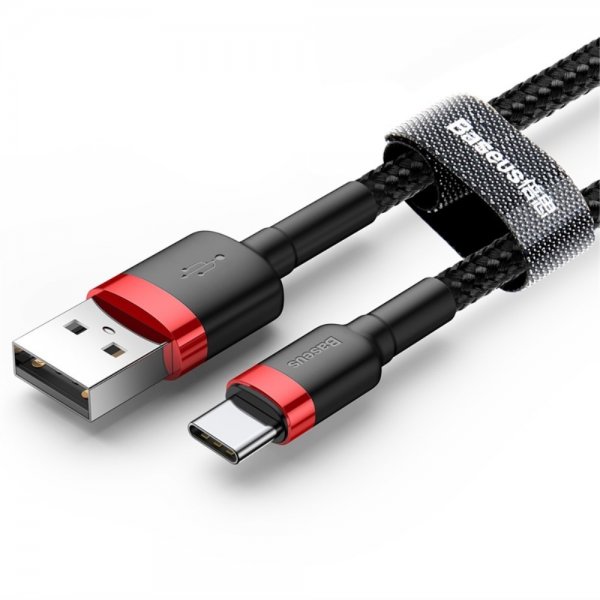 Baseus Kabel Cafule Cable USB-A/USB-C 3m Röd Svart