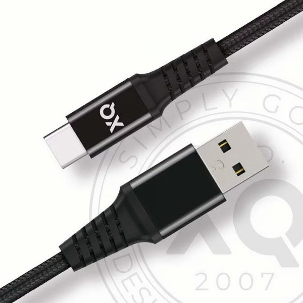 Xqisit Kabel Flätad USB-A till USB-C 2m Svart