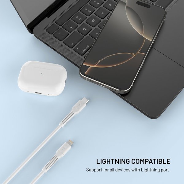 Fixed Kabel Liquid Silicone USB-C/Lightning 1.2m Vit