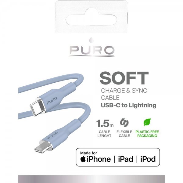 Puro Kabel Soft Charge & Sync Cable USB-C/Lightning 1.5m Ljusblå