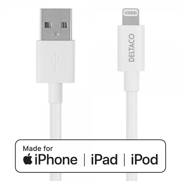 Deltaco Kabel USB-A Cable with Lightning Connector 1m Vit
