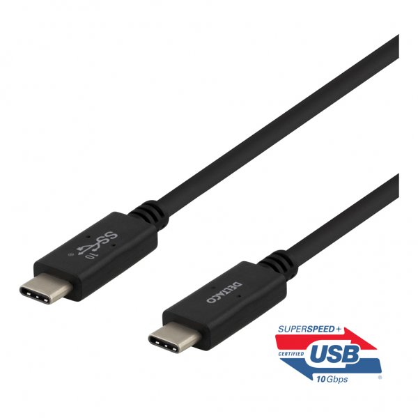 Deltaco Kabel USB-C till USB-C 1 meter 5A/100W Svart