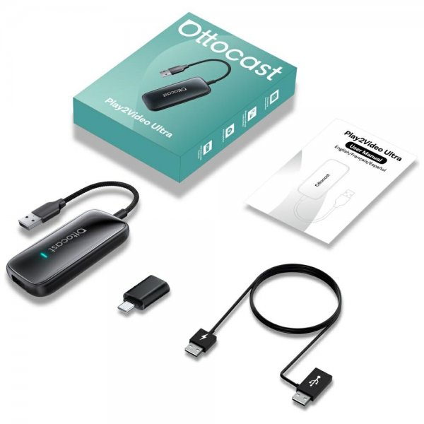 Ottocast Play2Video Ultra Trådlös CarPlay/Android Auto Adapter Allt-i-1