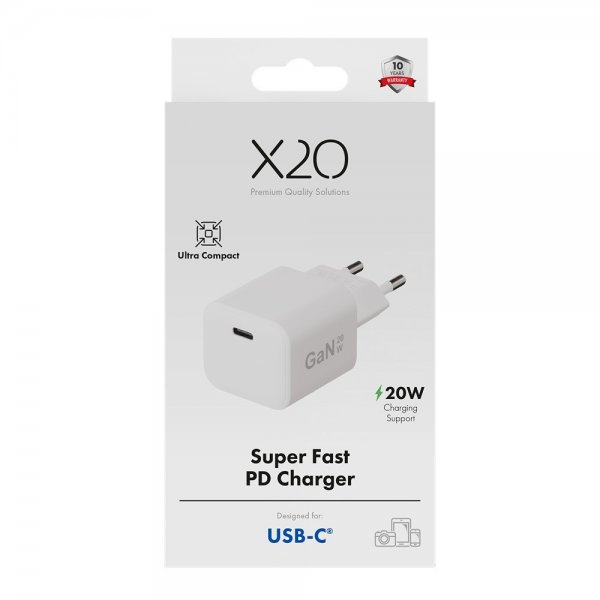 X2O Laddare 20W USB-C GaN Vit