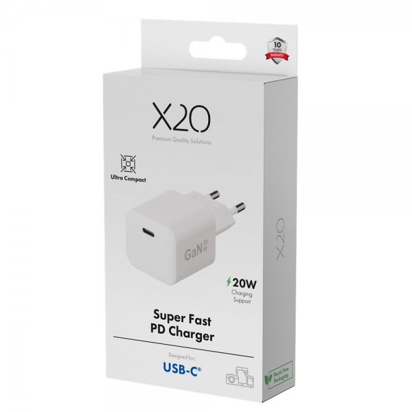 X2O Laddare 20W USB-C GaN Vit
