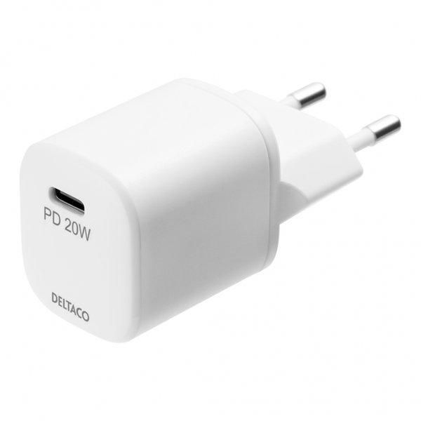 Deltaco Laddare 20W USB-C PD med USB-C-Lightningkabel 1 meter Vit