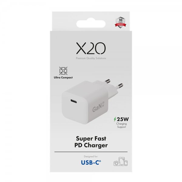X2O Laddare 25W USB-C GaN Vit