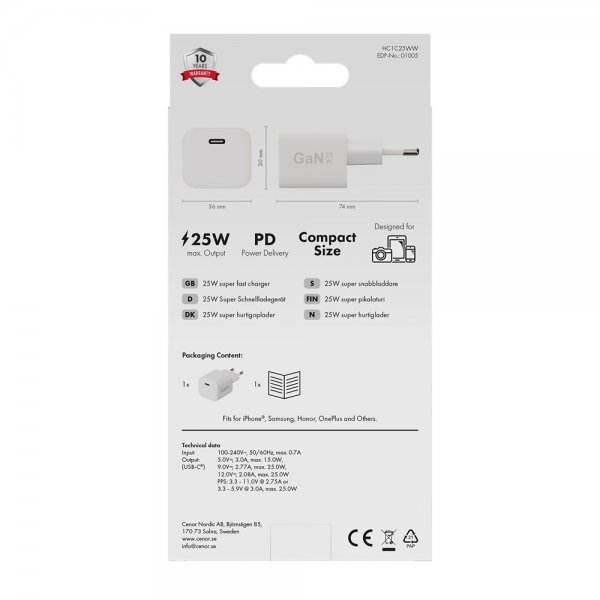 X2O Laddare 25W USB-C GaN Vit