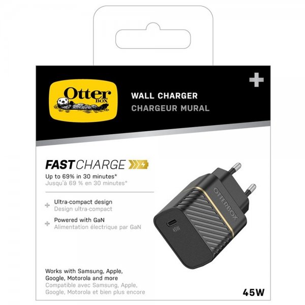 Otterbox Laddare 45W GaN USB-C Fast Charge Wall Charger Svart
