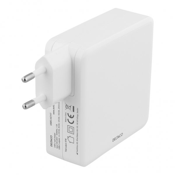 Deltaco Laddare 87W USB-C PD Snabbladdning Vit