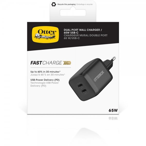 Otterbox Laddare Dual Port Wall Charger 65W USB-C GaN Svart