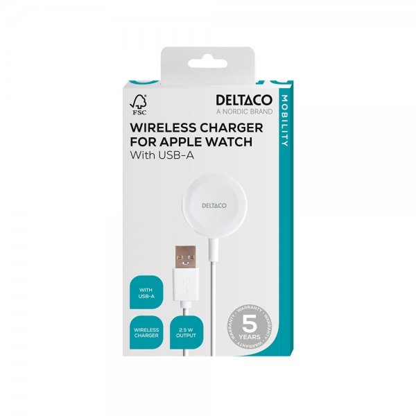 Deltaco Laddare för Apple Watch USB-A 1m Vit