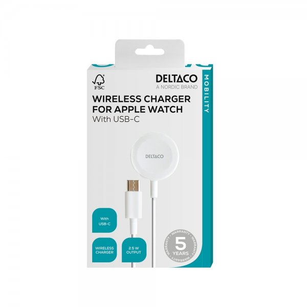 Deltaco Laddare för Apple Watch USB-C 1m Vit