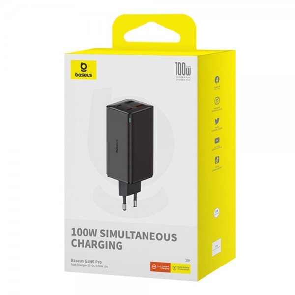 Baseus Laddare GaN6 Pro Fast Charger 100W Cluster Black