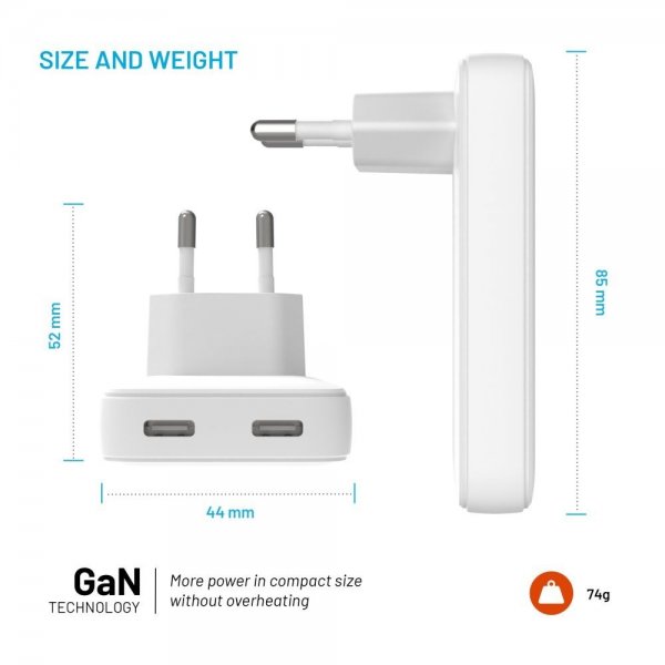 Fixed Laddare Slim GaN 45W 2xUSB-C