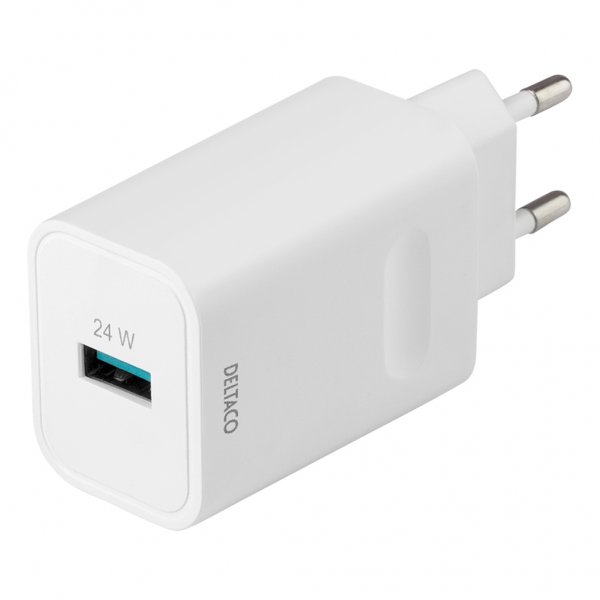 Deltaco Laddare Snabbladdning 24W USB-A Vit