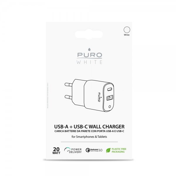 Puro Laddare USB-A + USB-C Wall Charger 20W