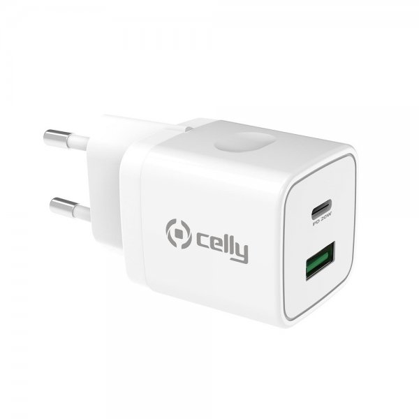 Celly Laddare USB-A/USB-C 20W Vit