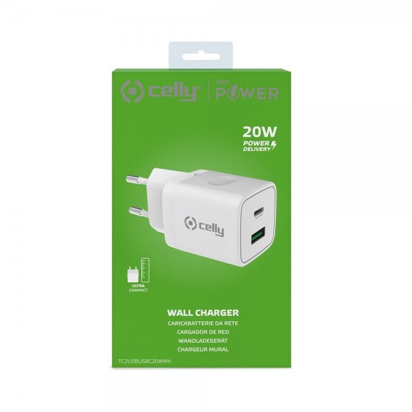 Celly Laddare USB-A/USB-C 20W Vit