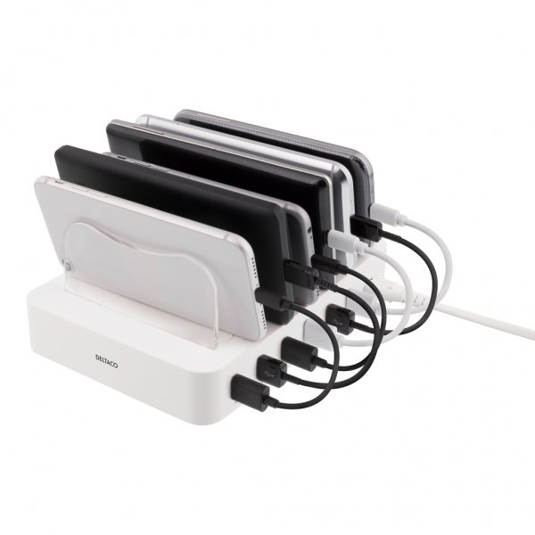 Deltaco Laddningsstation 50W 6xUSB-A Vit